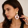 Pink Heart Marbled Stud Earrings - European American Exaggerated Style, Fashion Niche High-Grade Ear Accessories for Women.