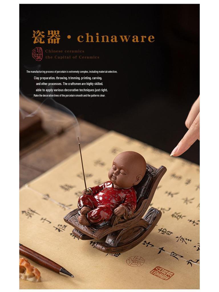 Charming Zen Buddha Tea Pet Ornament with Rocking Chair Incense Burner for Tea Table Accessories