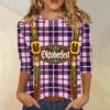 Women's Casual Plaid Three Quarter Sleeve Shirt Oktoberfest Print Round Neck Top Lightweight Soft Fabric Comfortable Fit