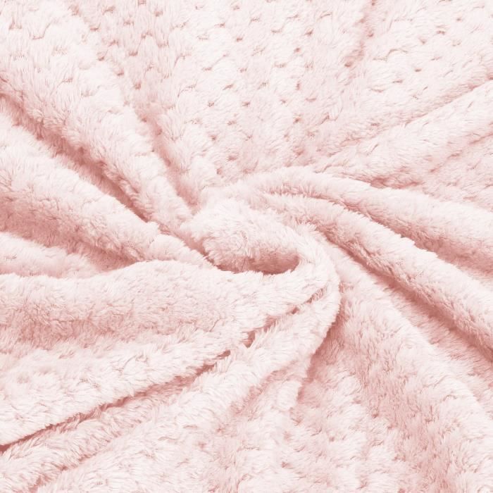 Couverture - SPRINGOS - 200x220 Cm - Douce - Rose - Polyester Avec Texture