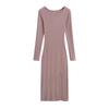 Spring 2026: Spicy Round Neck Long-Sleeve High-Slit Dress - Waist-Cinched, Solid Color, Hip-Hugging Design for Women