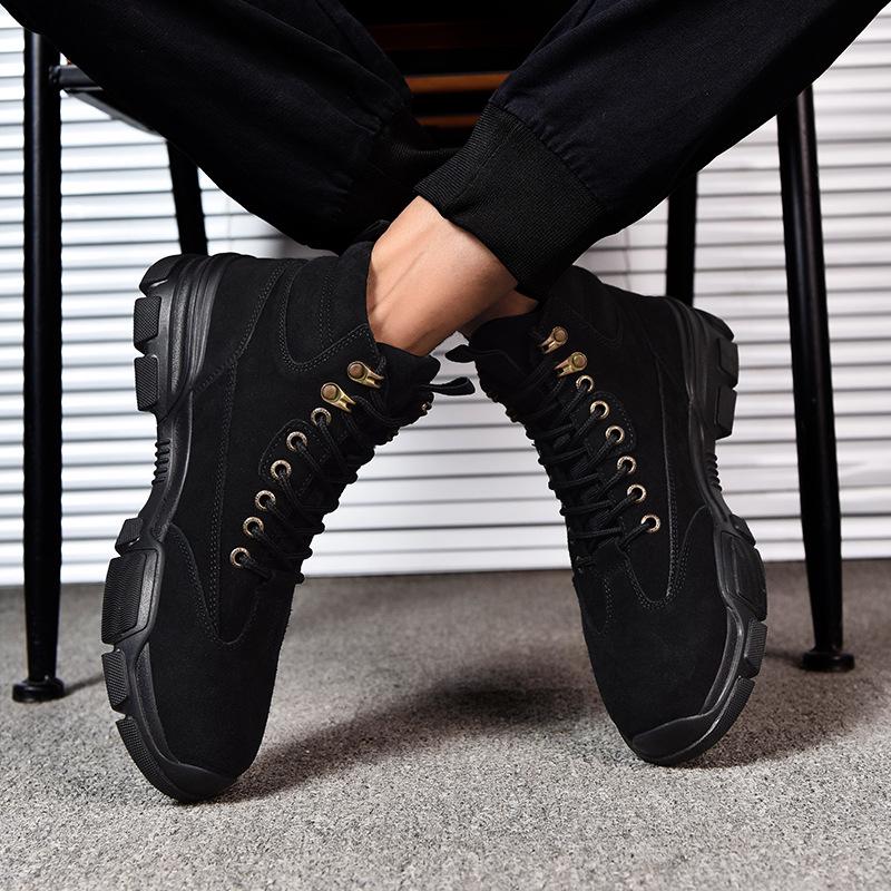Fashion Men's Autumn Winter Hight-Top Cotton-Padded Shoes Velvet Warm Durable Haed-wearing Shock Absorption Lace Up Shoes
