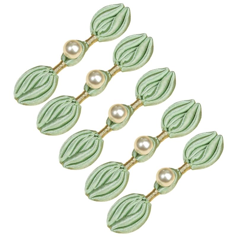 5Pcs Pearls Embellished Cheongsam Knot Button Chinese Knot Button for Traditional Chinese Costume Wedding Dress Cloaks