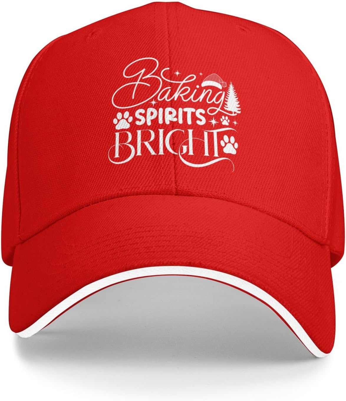 

Baking Spirits Bright Paw Print Christmas Baseball Cap Polyester Adjustable Outdoor Casual Hat One Size