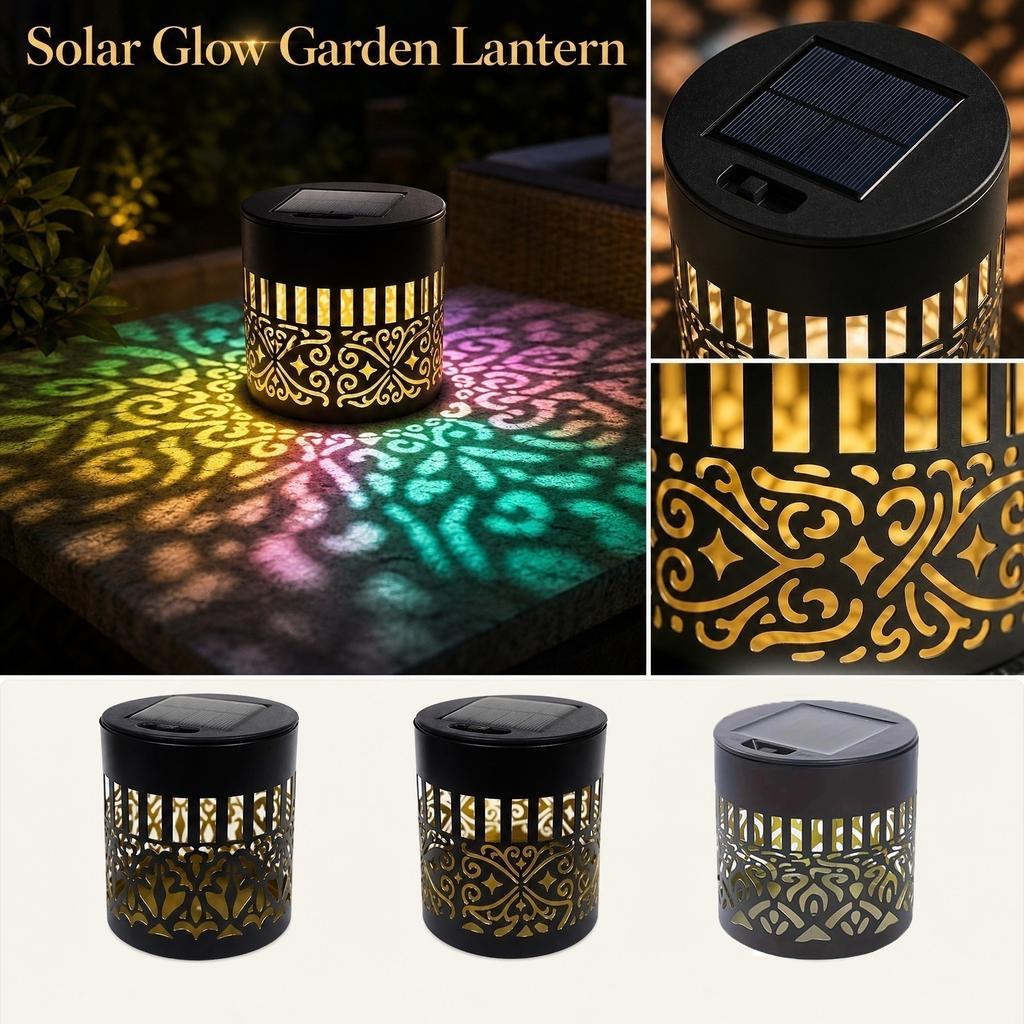 Solar Lantern Outdoor Garden Light Decorative Patterned Metal Housing Waterproof LED Lighting for Patio Pathway Yard Landscape