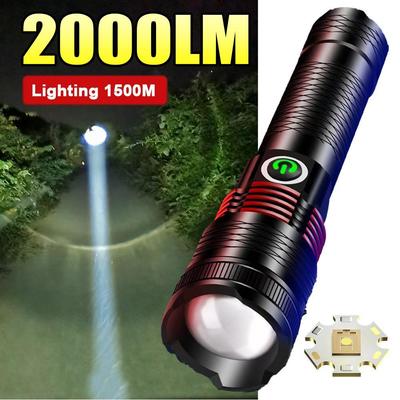 2000LM Super Leistungsstarke LED Taschenlampe 18650 Wiederaufladbare Ultra Helle Taschenlampe Lange Reichweite 1500m High Power Hand Laterne