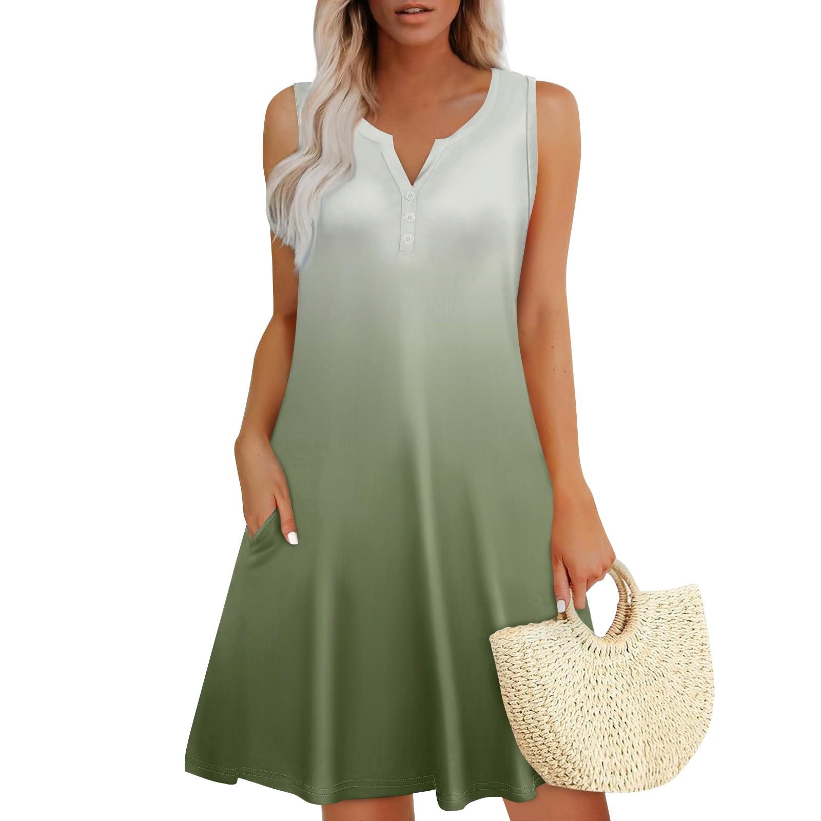 

Женские летние платья Свободные сарафаны без рукавов с V-образным вырезом Платье с карманами M