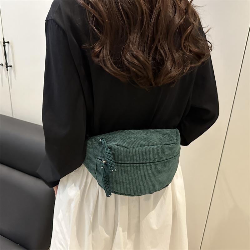 Half Moon Waist Bags Corduroy Running Belt Bags Large Capacity New Fashion Women'S Chest Bag Crossbody Bag