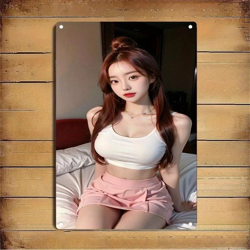 Hisun Tin Sign HD Metal Tin Sign Cute Asian Girl Bedroom Portrait Vintage Wall Art Decor for Home Bar Cafe Garage Retro Metal Poster Plaque Gi