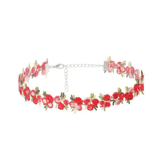 Embroidered Flower Choker Women Vintage Boho Floral Necklace Adjustable Daisy Rose Embroidery Choker for Dating Party Holiday