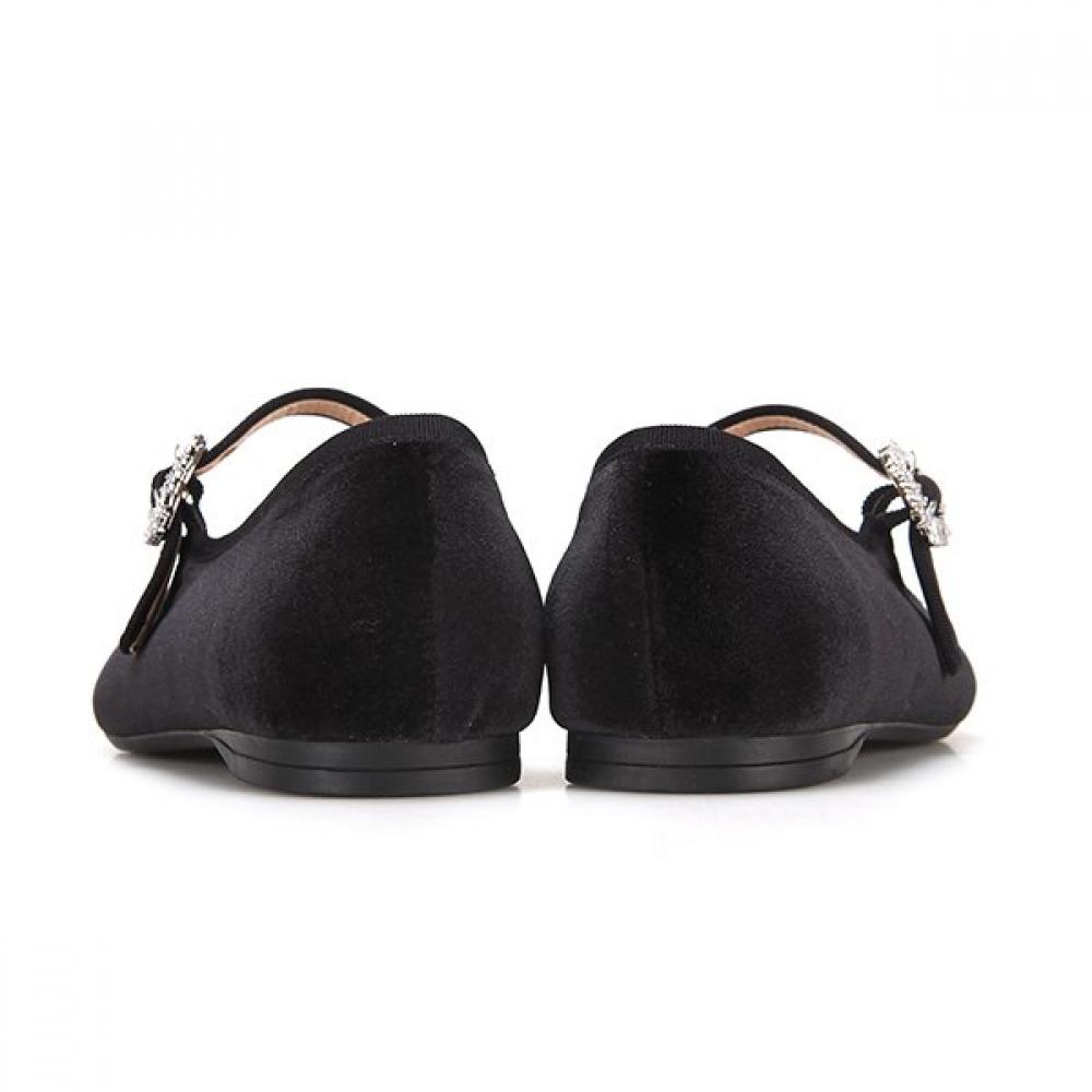Barbara Velvet Jewelry Buckle Mary Jane Flat Bbe515bk