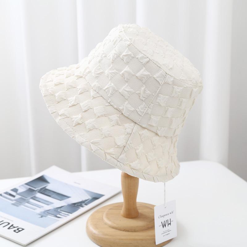 Hat women's spring and summer folds sunshade sunscreen flat top bucket hat seersucker temperament shows washbasin hat