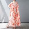 Summer New Simple Bohemian Long Dress Fattened and Enlarged Short-sleeved Crew Neck Printed Dress Women's Clothing