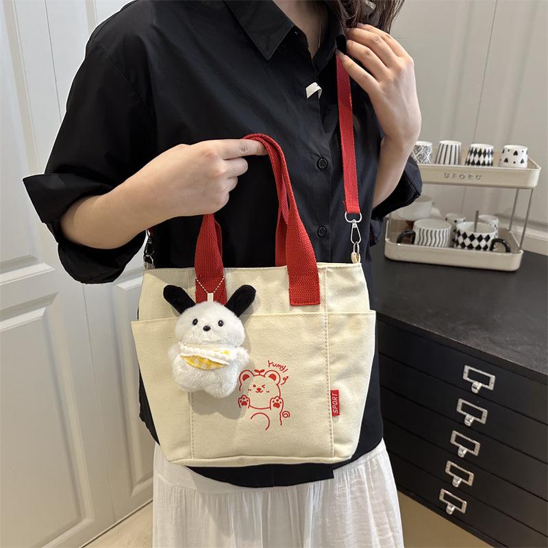 Korean Contrasting Color Portable Canvas Bag Women's 2025 New Casual Versatile Messenger Bag Popular Commuter Bag