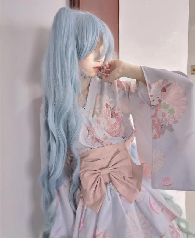 100cm/39" V SEASON Women  Magical  Snow MIKU Cosplay Wig Long Gradient Blue Hair with Ponytails