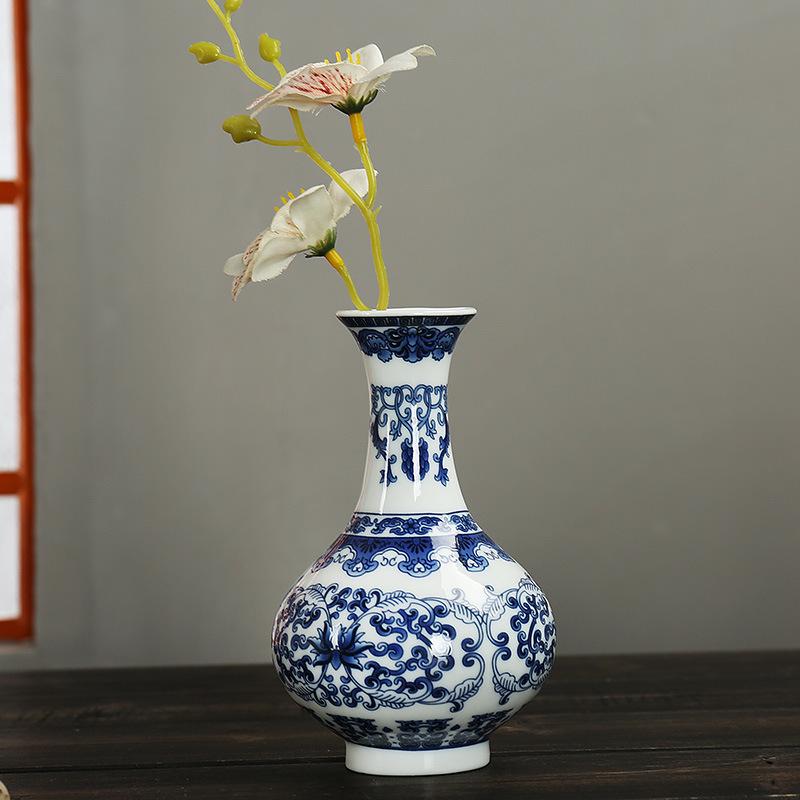 Mini Celadon Blue & White Porcelain Wall Vase: Small Hydroponic Flower Holder Ornament