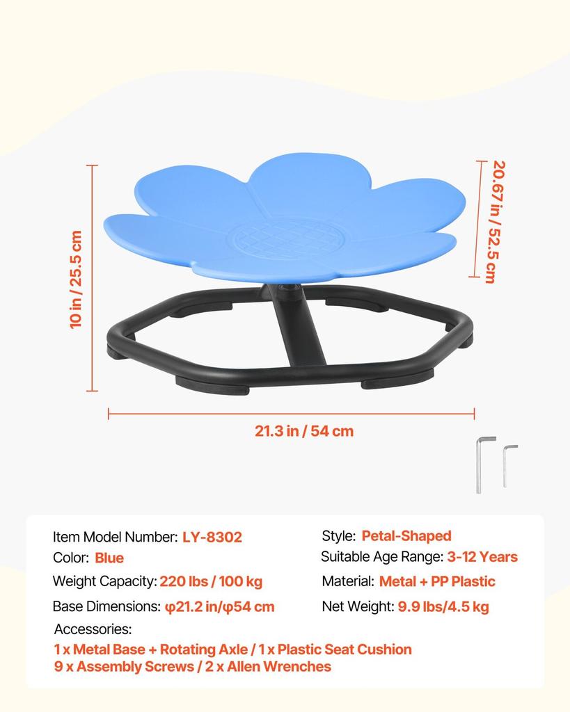 Kids Swivel Chair, 220 Lbs Capacity, Flower Shape Sensory Spinning Chair, Autistic Kids Sensory Toy Seat with Non-Slip Metal Base, Toddler Sit & Spin