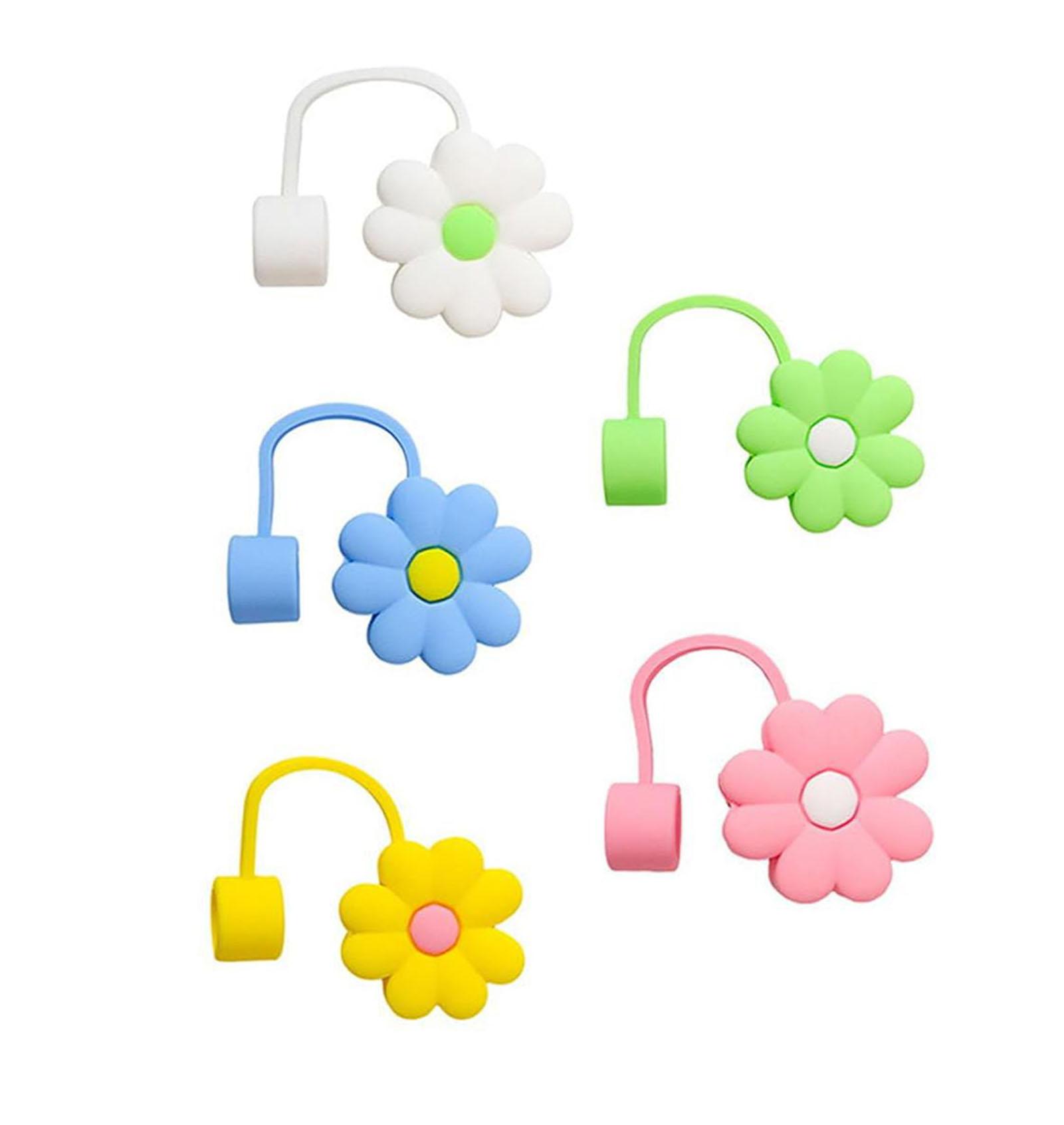 

Flower Straw Cover Cap Cute Food Grade Silicone Rustproof Leakproof Straw Topper Straw Tip Cover