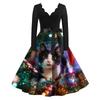 Women's Casual And Fashionable V-neck Long-sleeved Christmas Printed Dress