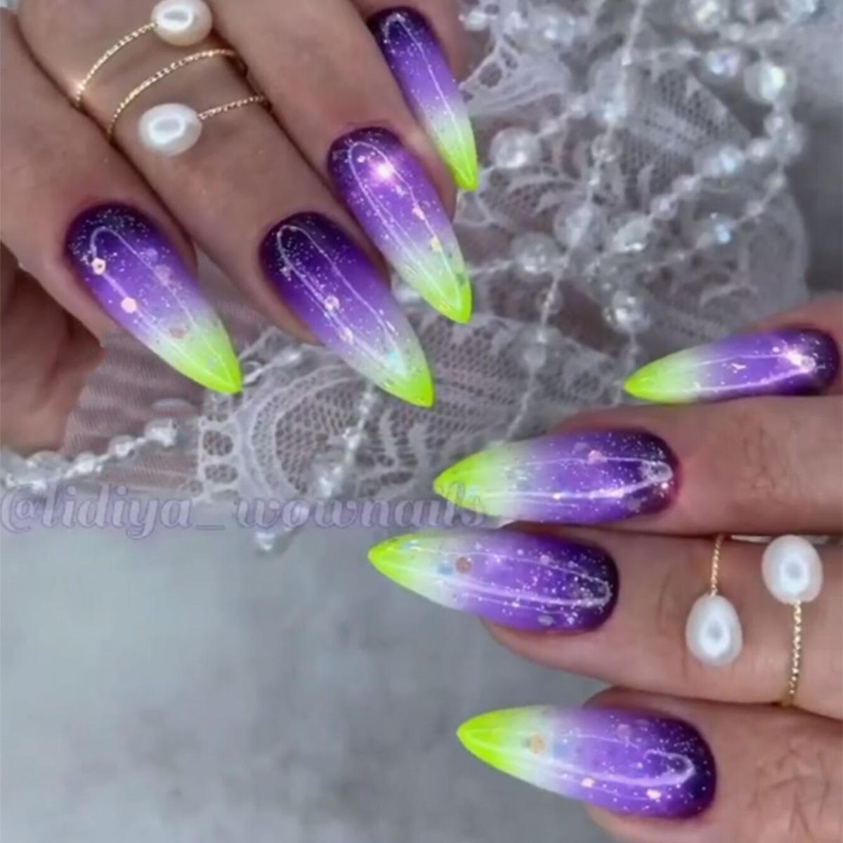 

Nail Wearing INS Wind Starry Sky Gradient Purple Nail Sheet Finished Nail Enhancement Almond Nail Medium False Nail Enhancement Patch