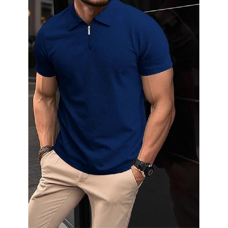 Summer Polo Shirt New Knit Shirt Half Zipper Solid Color Short Sleeve Men'S Sports Polo Shirt Man