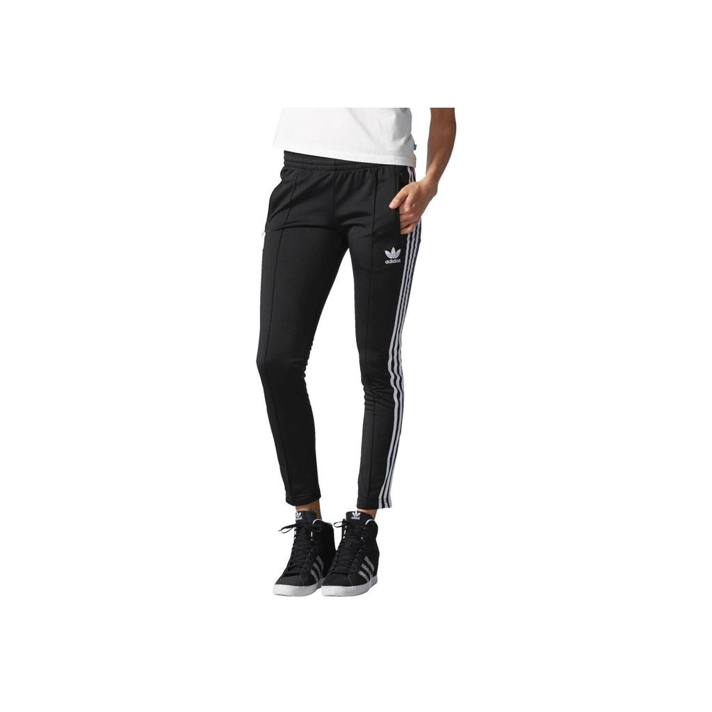 adidas Barevně blokované elastické pasové kalhoty slim fit pro volný čas dámské spodky černé AY8119