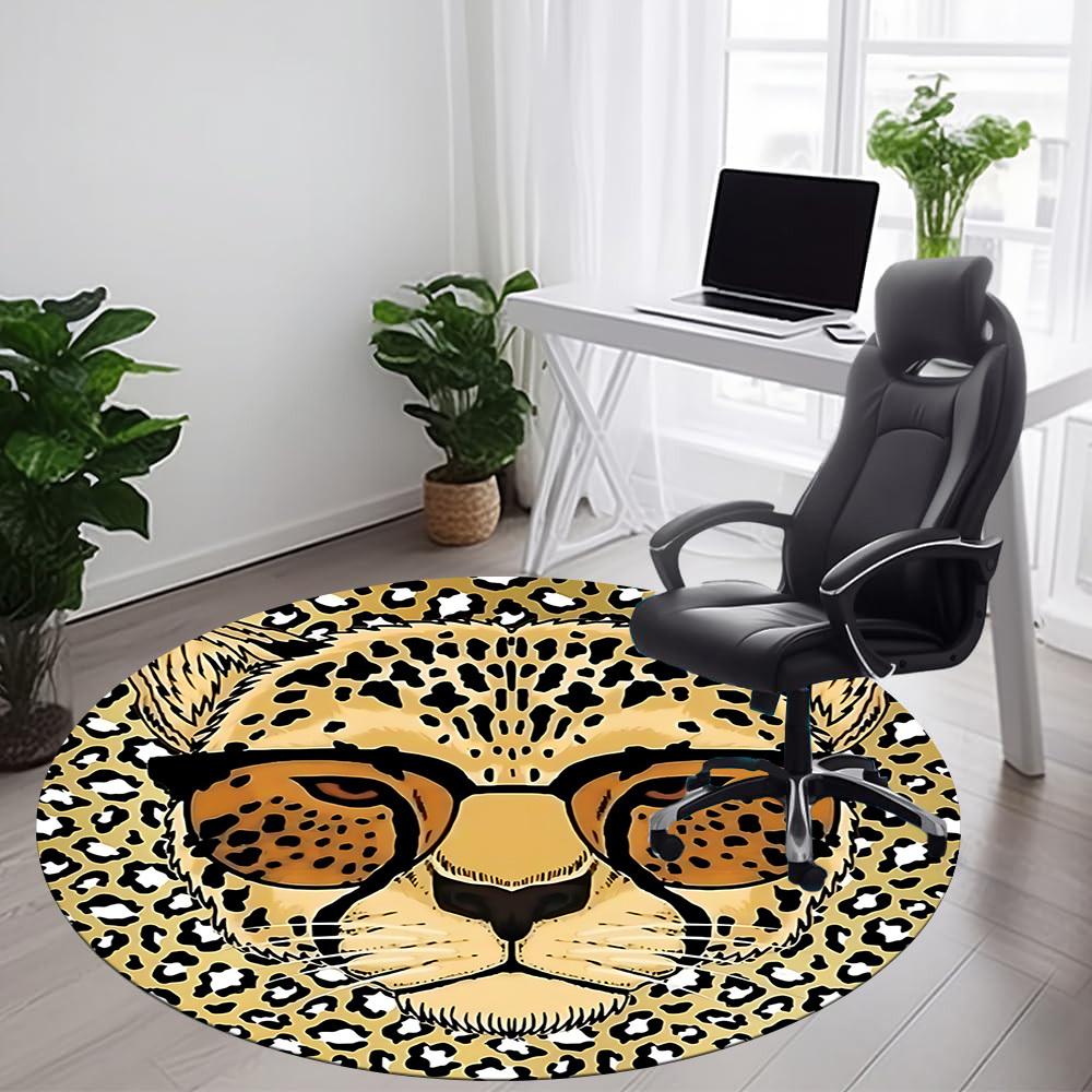 1pc Leopard Print Office Round Area Rug, Indoor Mat Suitable ForOffice, Under Office Chairs Bedroom Living Room Home Decor, Room Deco T212