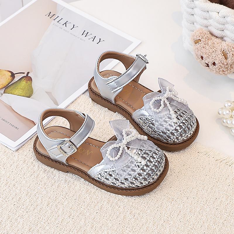 Girls mesh bow woven hollow sandals summer fashion bag head princess sandals beach shoes tide