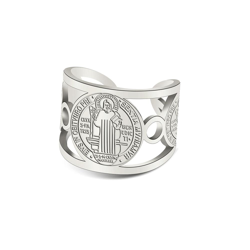 Lemegeton Benedict Exorcism Jesus Hollow Finger Ring For Men Women Stainless Steel Adjustable Wedding Birthay Jewelry Gift resizable