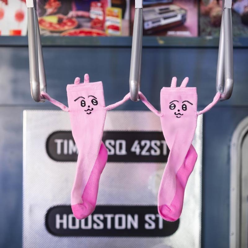 1-20Pairs Pink Bunny Magnetic Hand Holding Socks Funny Halloween Party Socks Winter Socks Pregnant Women Birthday Christmas Gift