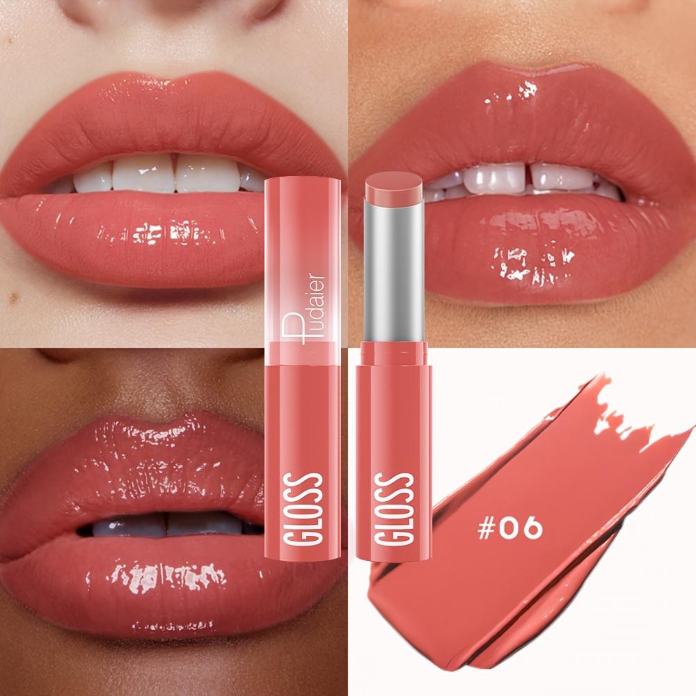 Waterproof Lipstick with Glass Mirror and Plumping Effect Non-Stick Nude Shades,Matte Lip Gloss for Plumper Looking Lips