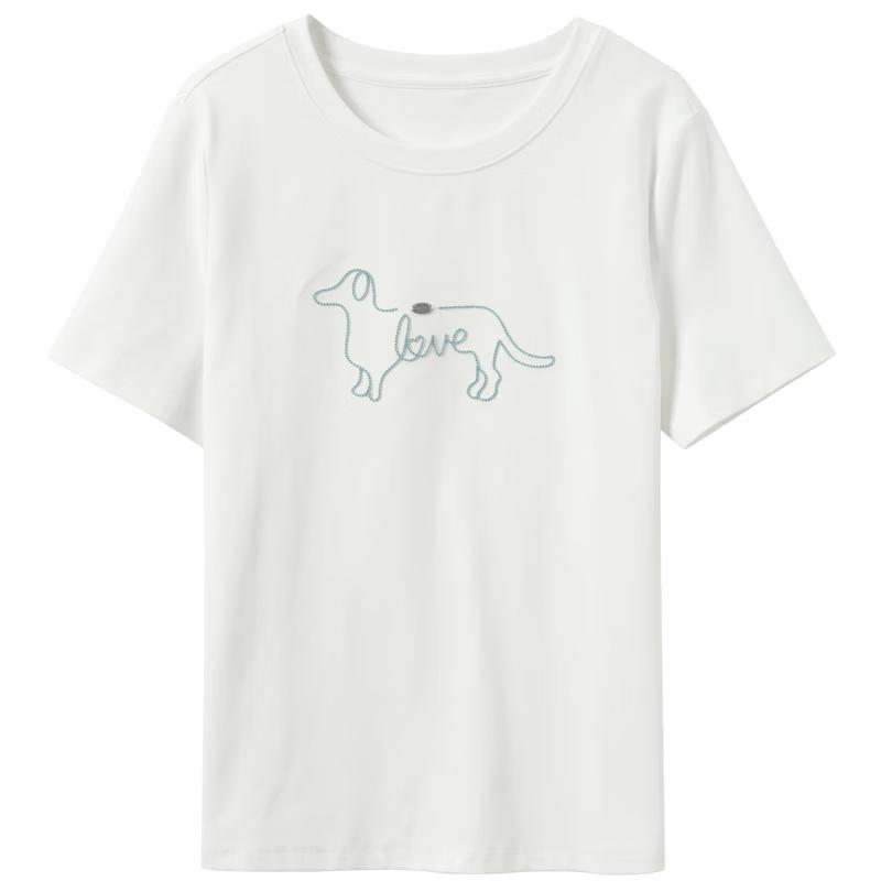 Sancai 2026 Spring Plus Size Puppy Embroidered Cotton T-shirt L