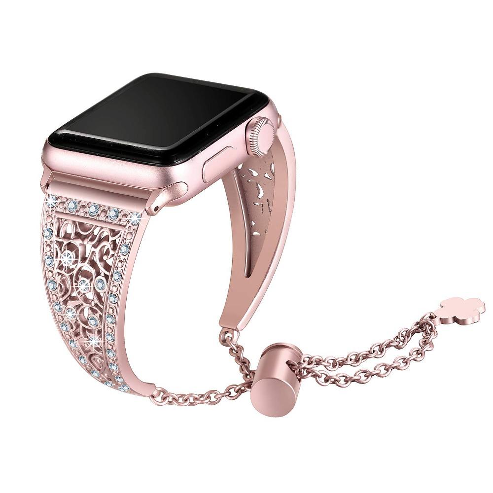 Flower Diamond Band Apple Series 8 7 6 SE 5/4/3 Bracelet Women Luxury Metal Strap For iWatch 38/42mm 40/44mm 49mm 45mm 41mm