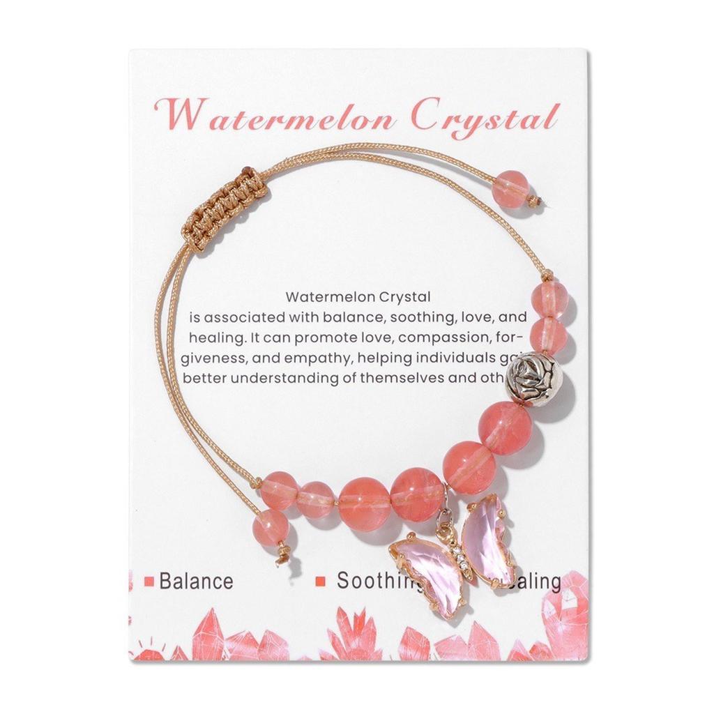 Handmade Butterfly Pendant Bracelet Braided Rope Handchain Adjustable Cord Wristband Natural Stone Bangles Party Jewelry