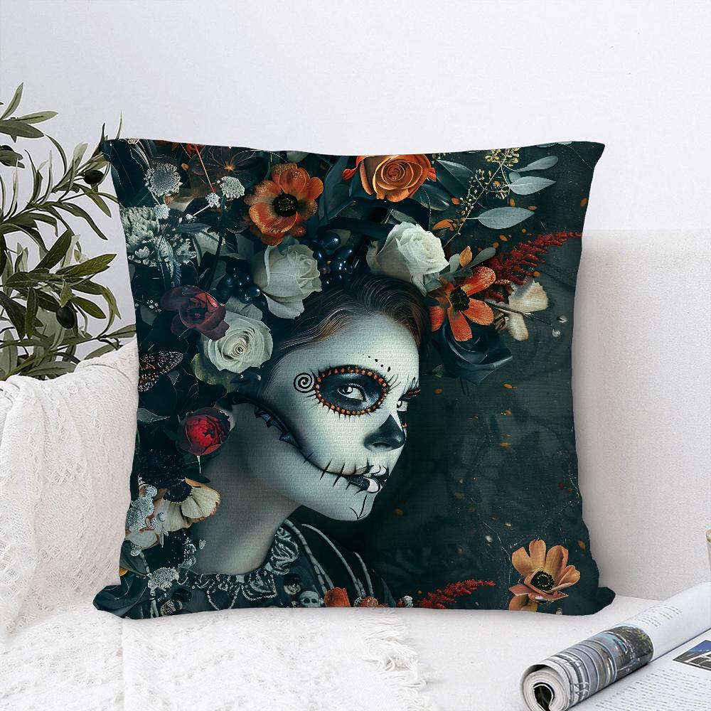 Sugar Skull Girl Pillow Case Plush Fabric Soft Pillowcase Double Sided Print Sofa Cushion Cover Throw Pillow Cover