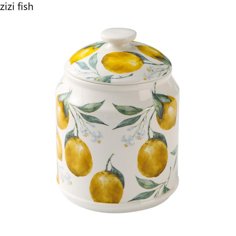 Lemon Patterned Ceramic Storage Jar Tea Caddy Large Storage Bottle Coffee Bean Can Snack Can Candy Jar Food Containers Organizer