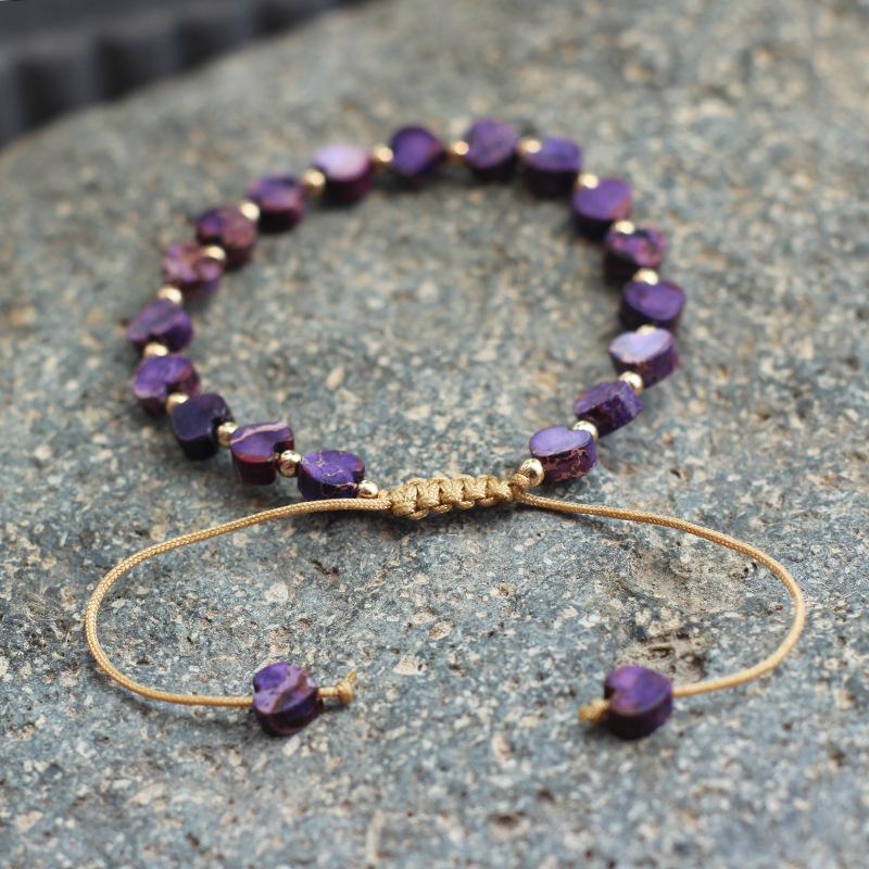 Colorful Bohemian Purple Emperor Bracelet with Adjustable Braided Hematite Spacer Beads
