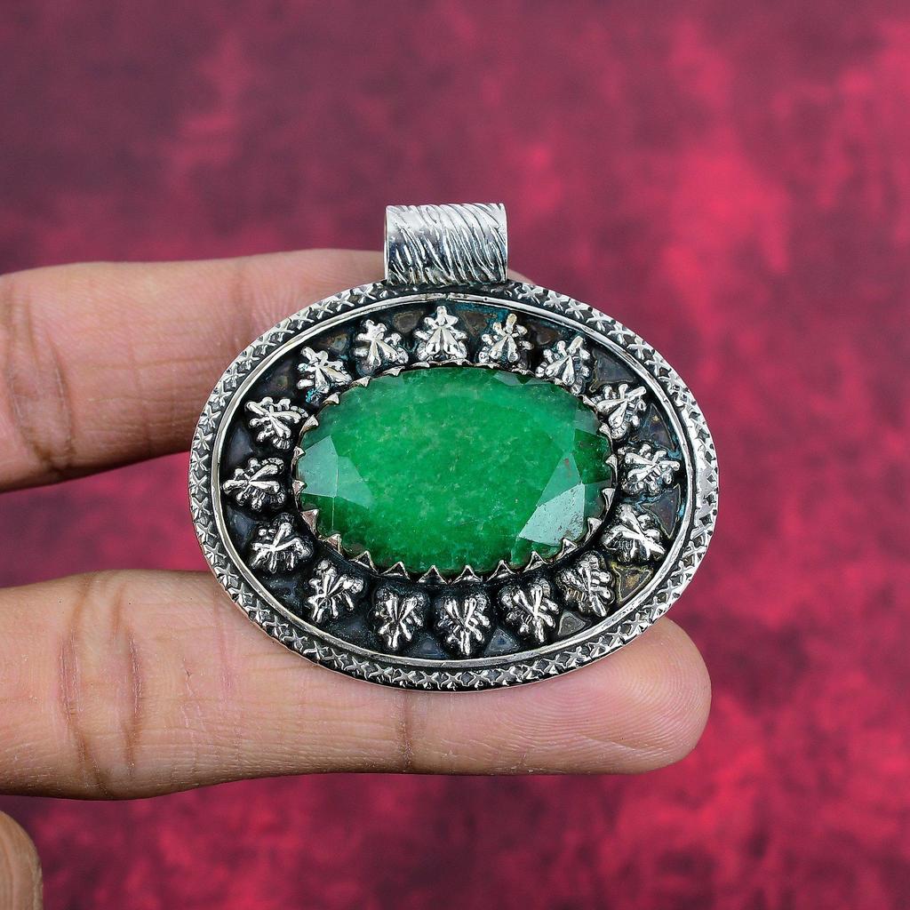Pandantiv cu smarald, bijuterii cu pietre prețioase pandantiv din argint 925, bijuterii uimitoare pandantiv lucrat manual, cadou pentru ea