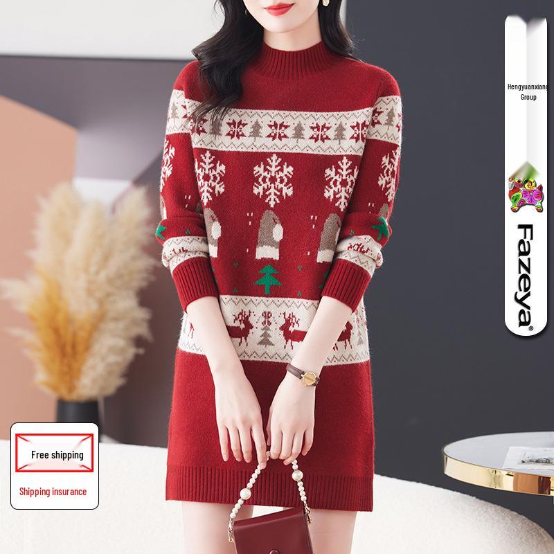 

Chic and Stunning Women s Christmas Sweater - New Autumn/Winter Fashion, Hot-Selling Knit Base Shirt Extra Large (115) червоний