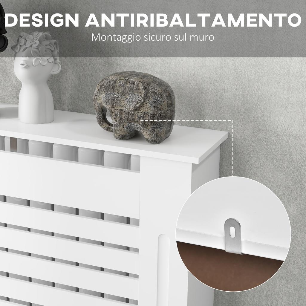Radiator Cover, Modern MDF White Painted Cabinet with Horizontal Slats for Living Room, Bedroom, 152L x 19W x 81H cm