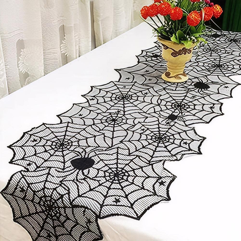 Halloween Decoration Lace Spider Web Skeleton Skull Tablecloth Black Fireplace Mantel Scarf Event Party Supplies