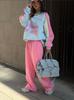 Y2k Dopamine Outfit Fashionable Personality Street High-end Sense Printed Letter Hoodie Patchwork Long Pants Two-piece Set Sport