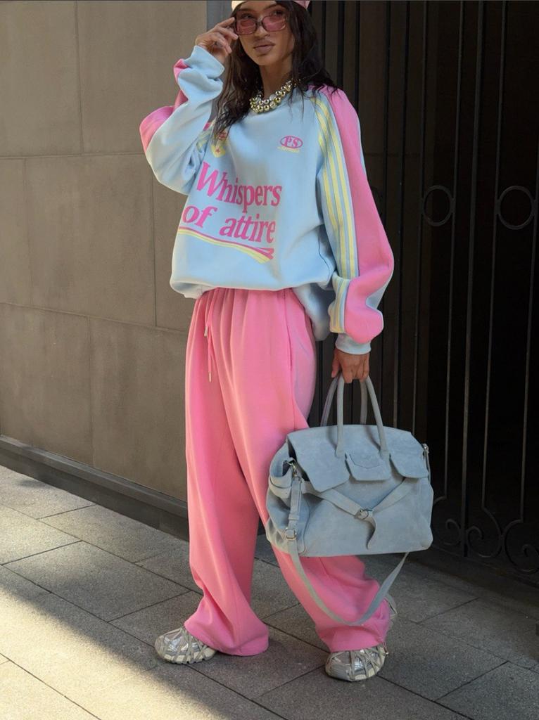Y2k Dopamine Outfit Fashionable Personality Street High-end Sense Printed Letter Hoodie Patchwork Long Pants Two-piece Set Sport