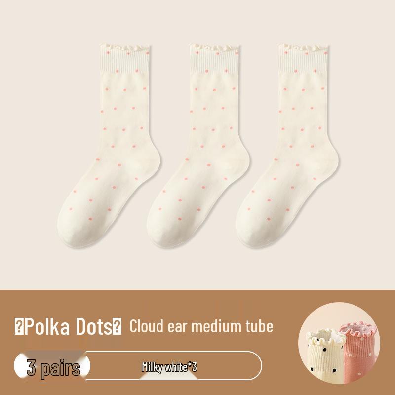 Women's Ruffle Polka Dot Scrunch Socks - Trendy Mid-Calf Cotton Ballet-Style Summer Socks