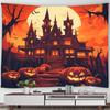 Halloween Decorative Tapestry Pumpkin Lantern Wall Hanging Full Moon Gothic Castle Ghost Bat Tapestry Home Room Decoration