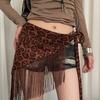 Y2k Leopard Print Tassel Gstring Panty With Wide Waist Belt For Summer Fashion