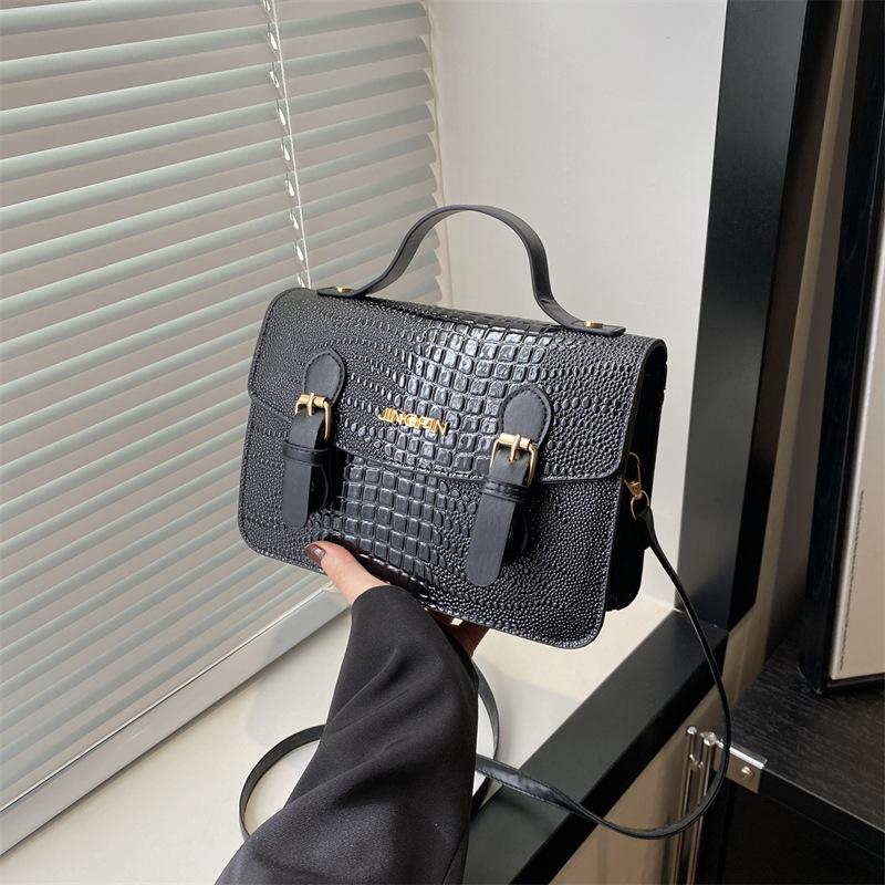New Summer Crocodile Pattern Texture Personalized Casual Simple Retro One-shoulder Crossbody Handheld Small Square Bag for Women