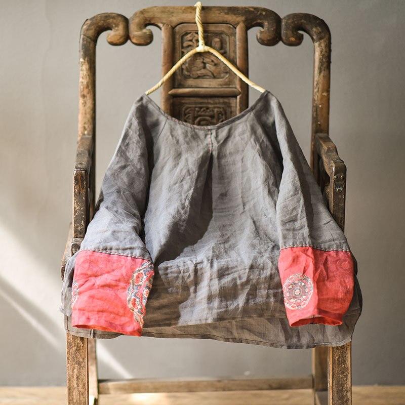Johnature Spring Autumn Vintage Retro Patchwork O-neck Long Sleeve Cotton Linen Shirt Leisure Loose Blouses