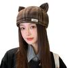 Hat Women's New Style Retro Plaid Cute Cat Ears Beret Japanese Style Autumn and Winter Face Showing Little Painter Hat Trend