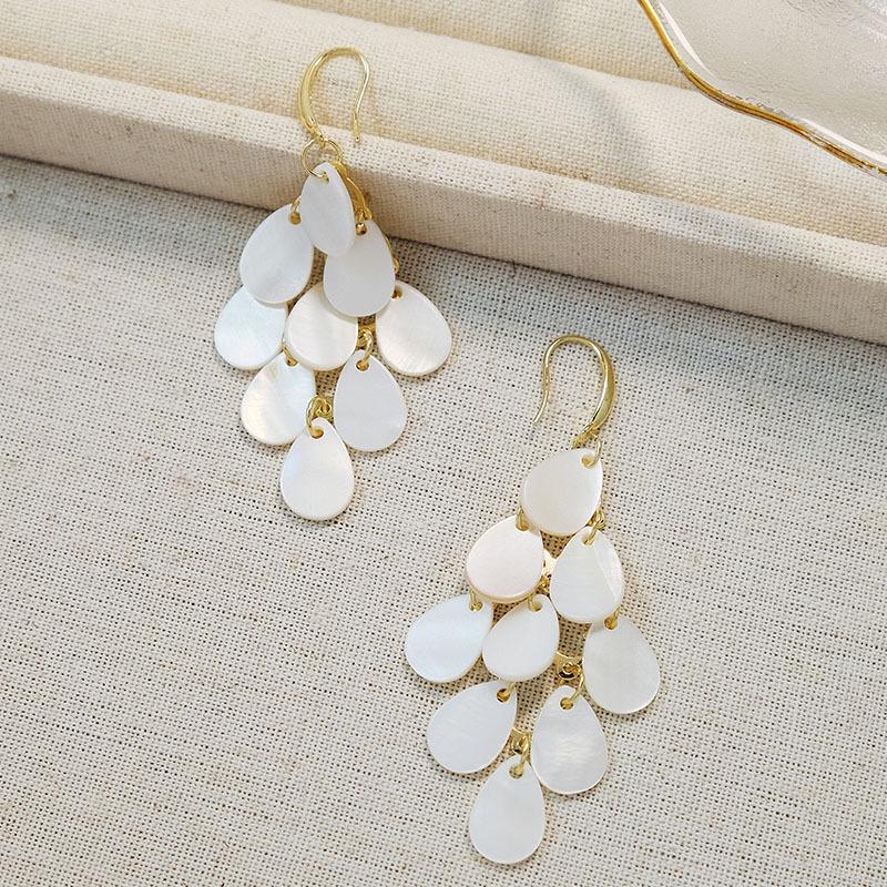 Teardrop Shell Hand-stitched Dangle Earrings - Holiday Style Fashion Jewelry